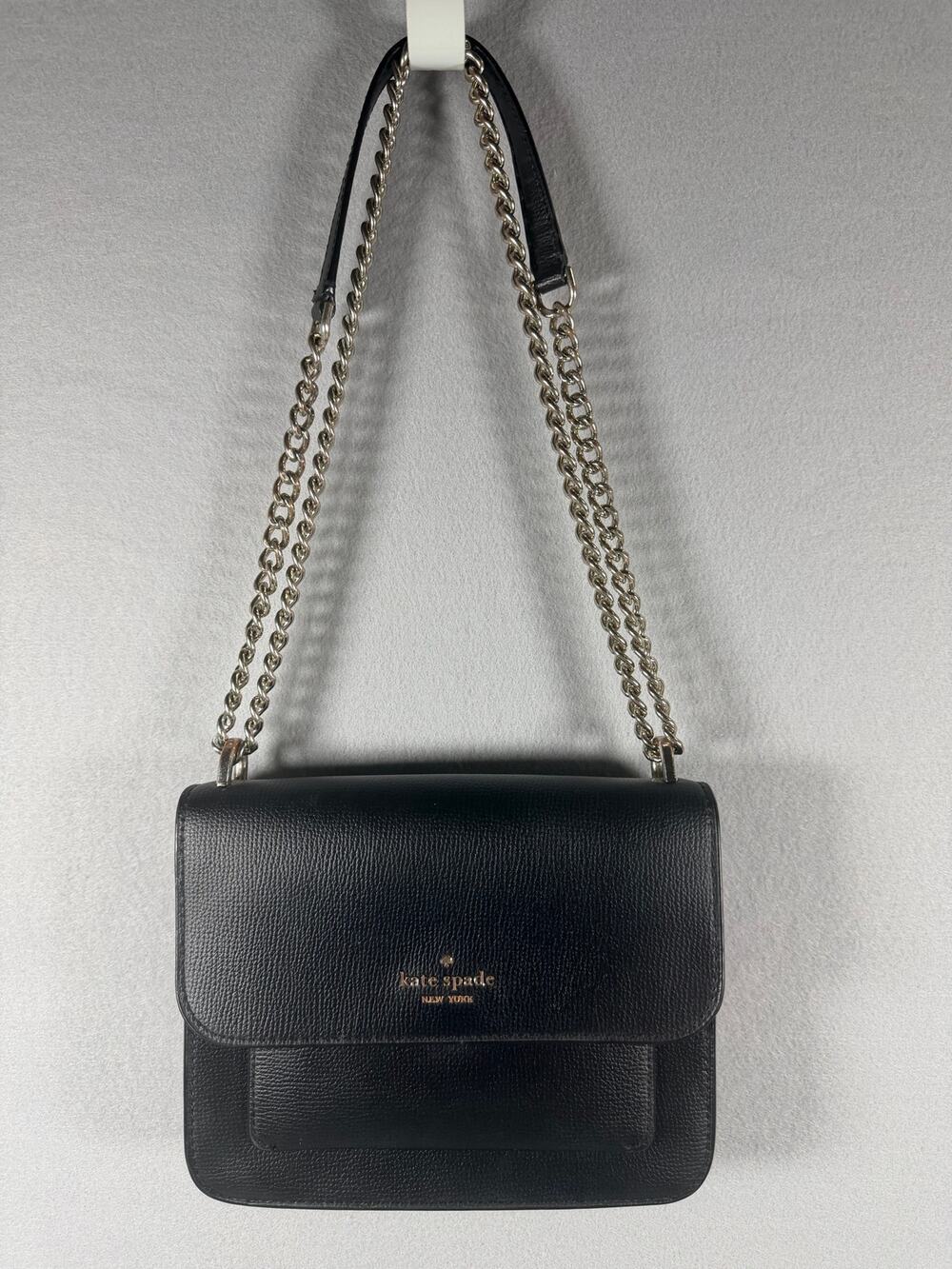Kate Spade New York Black Leather Crossbody Bag Chain Strap Flap